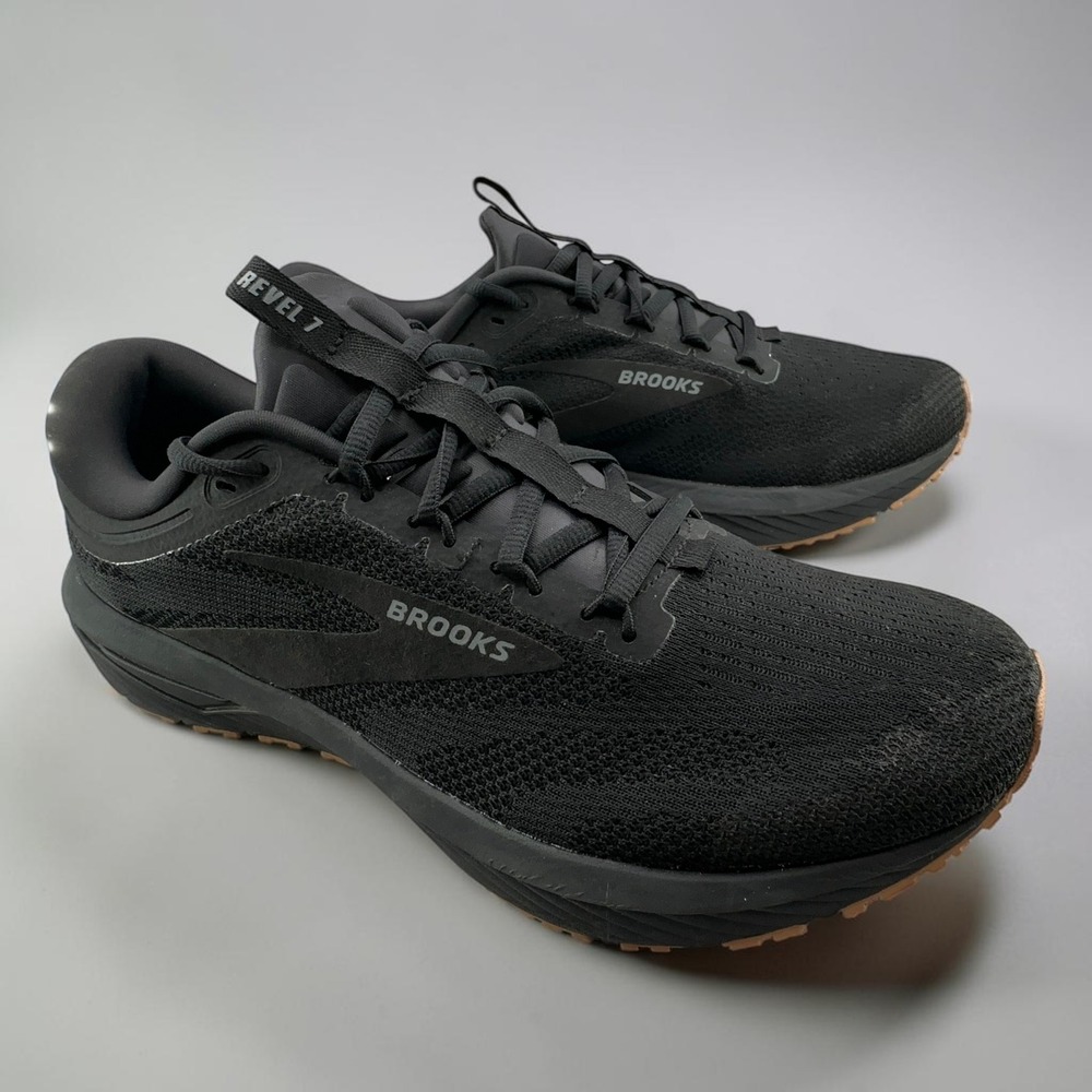 Brooks Revel 7 Running Shoes Mens Size 12.5 D Black Gum Sole Sneakers NO INSOLES